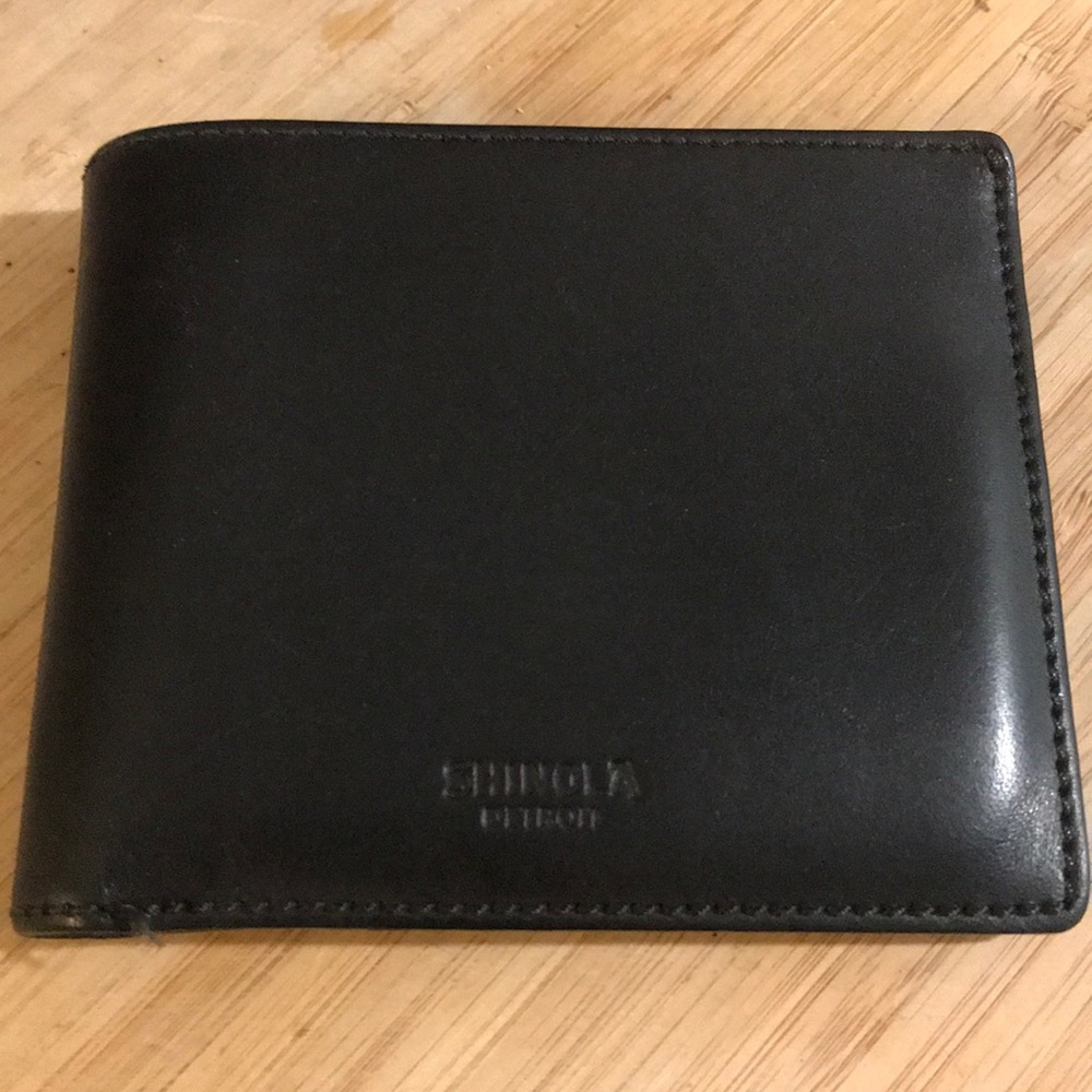Men’s black leather slim wallet by Shinola